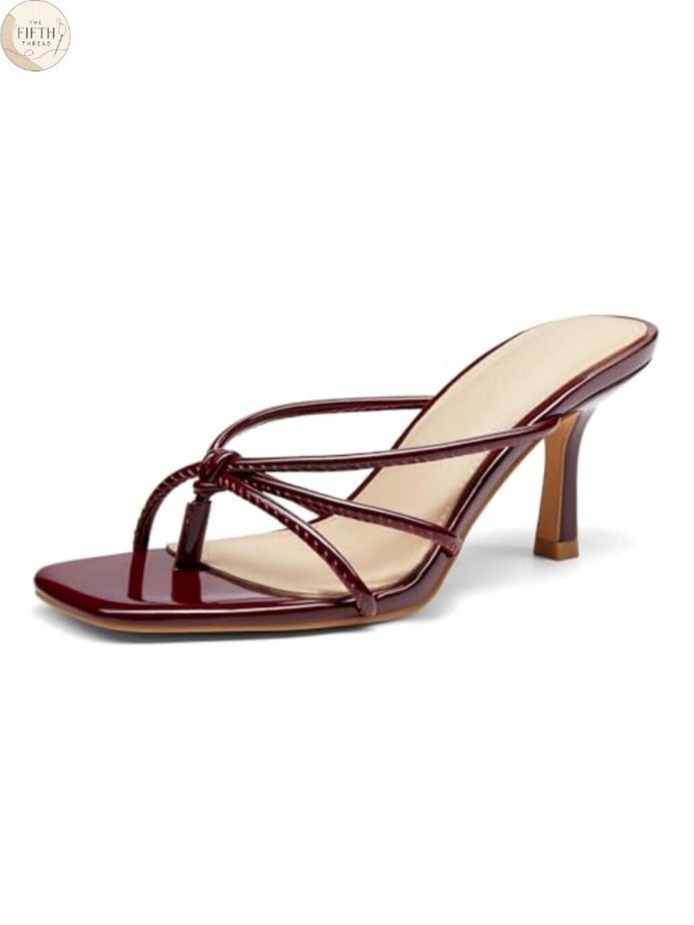 Women's Faux Leather Square Open Toe Stiletto Kitten Heel Slingback Sandals